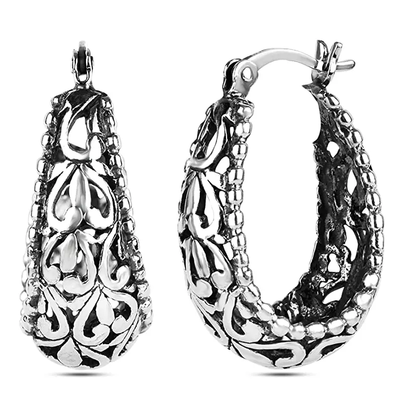 Huitan Silver Color Women Hoop Earring Hollow Out Design Anniversary Gift Earrings for Mom Timeless Style Female Classic Jewelry