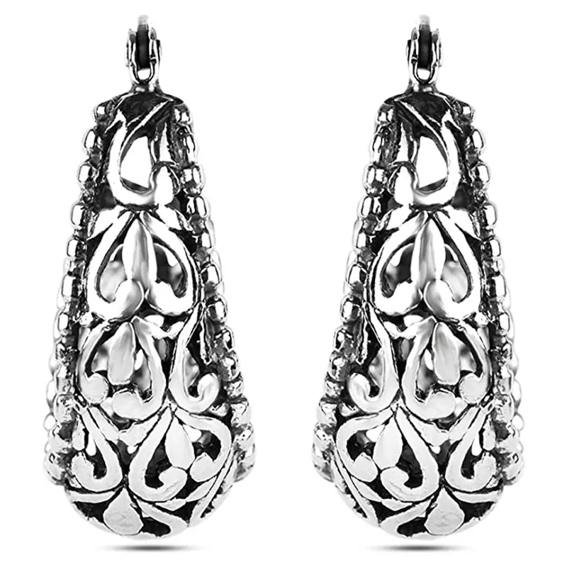 Huitan Silver Color Women Hoop Earring Hollow Out Design Anniversary Gift Earrings for Mom Timeless Style Female Classic Jewelry