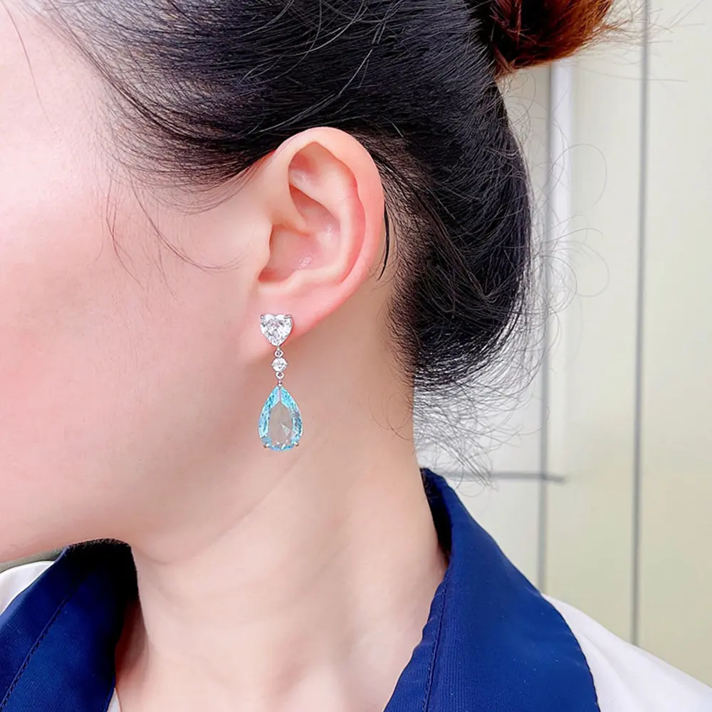 Huitan Blue/Green Pear Cubic Zirconia Drop Earrings Luxury Colorful CZ Earrings Women for Wedding Party 2022 New Trendy Jewelry