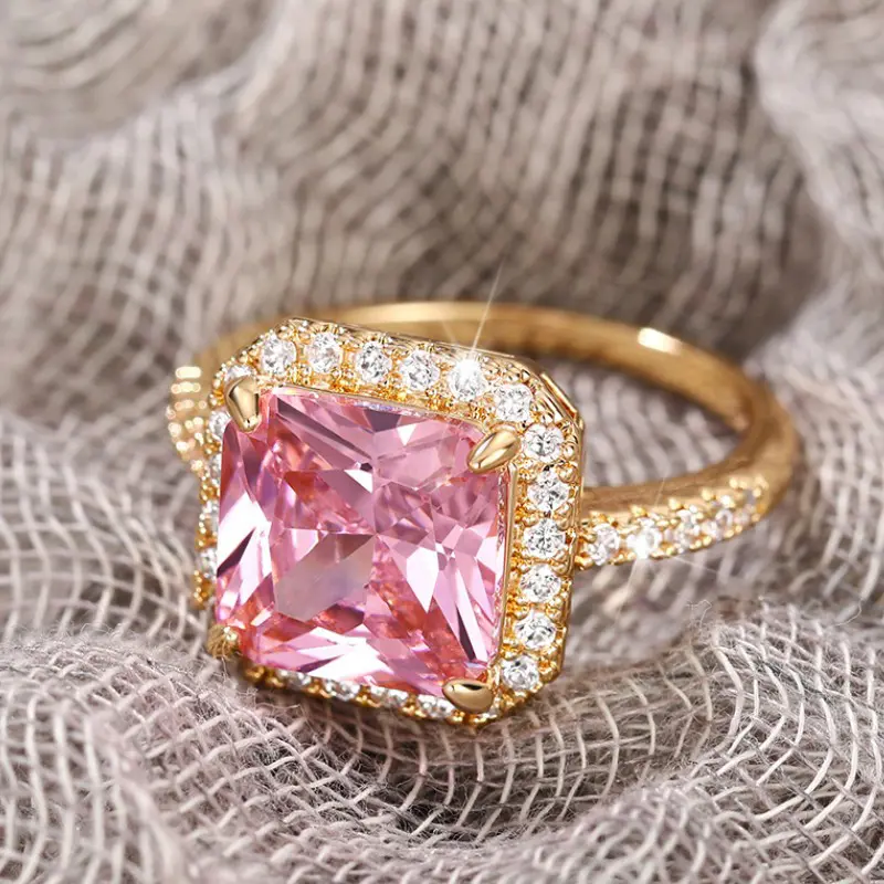Huitan Temperament Sweet Pink CZ Women Rings Anniversary Party Luxury Trendy Female Accessories Fancy Girls Gift Fashion Jewelry