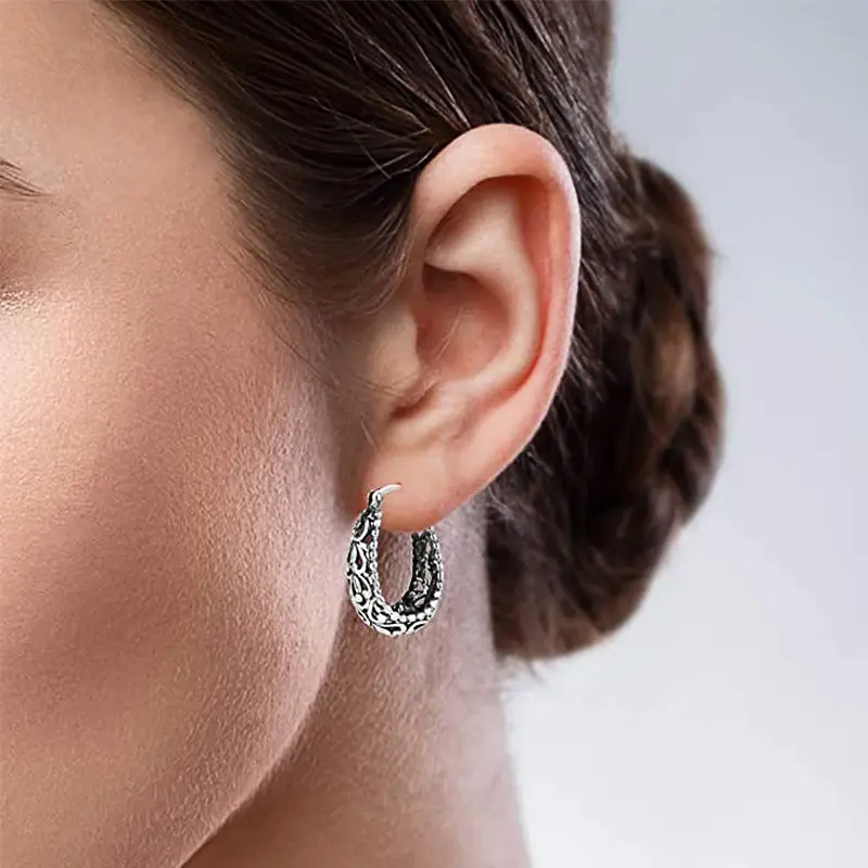 Huitan Silver Color Women Hoop Earring Hollow Out Design Anniversary Gift Earrings for Mom Timeless Style Female Classic Jewelry