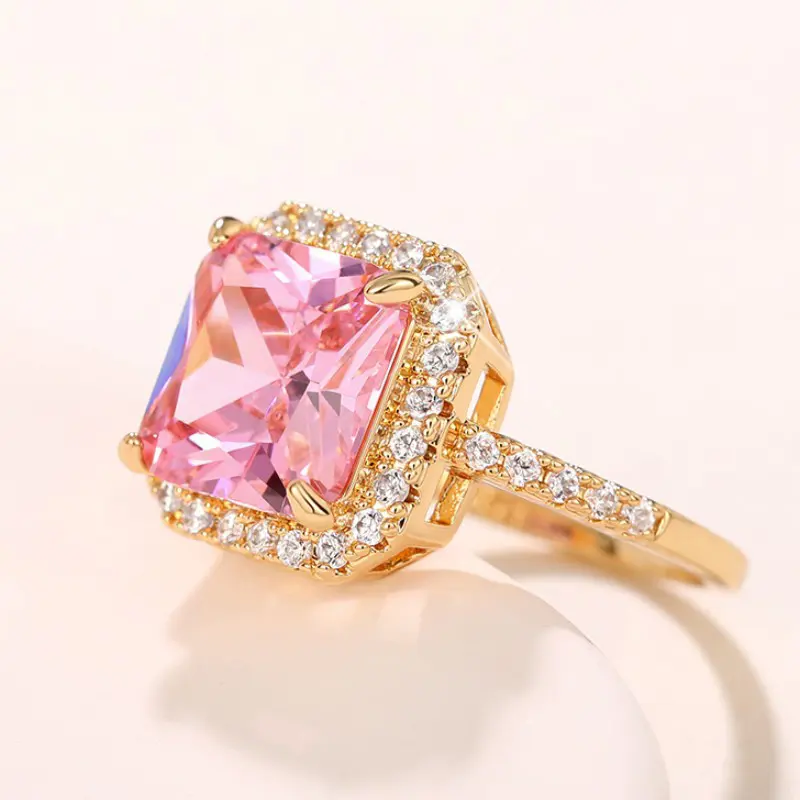 Huitan Temperament Sweet Pink CZ Women Rings Anniversary Party Luxury Trendy Female Accessories Fancy Girls Gift Fashion Jewelry