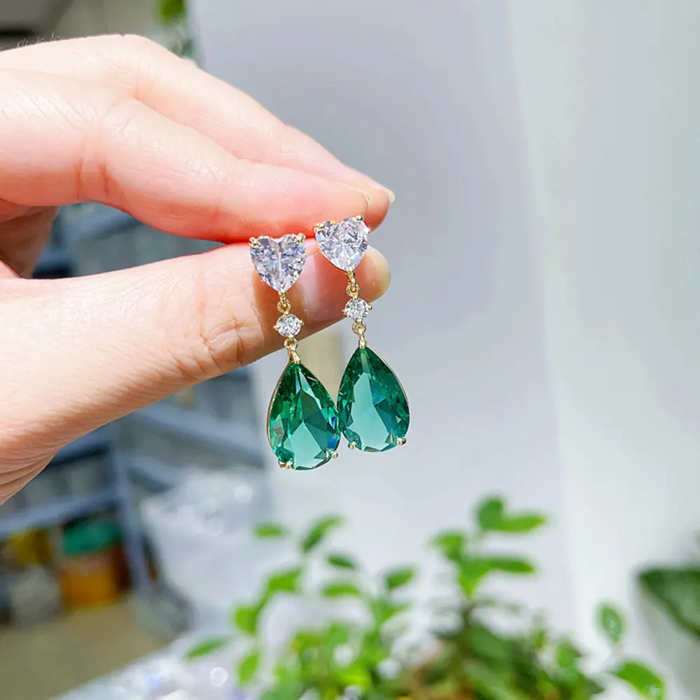 Huitan Blue/Green Pear Cubic Zirconia Drop Earrings Luxury Colorful CZ Earrings Women for Wedding Party 2022 New Trendy Jewelry
