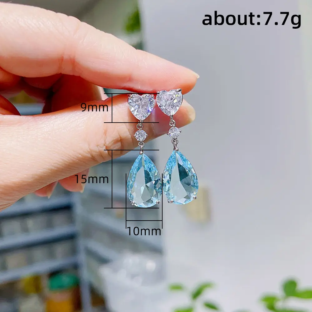 Huitan Blue/Green Pear Cubic Zirconia Drop Earrings Luxury Colorful CZ Earrings Women for Wedding Party 2022 New Trendy Jewelry
