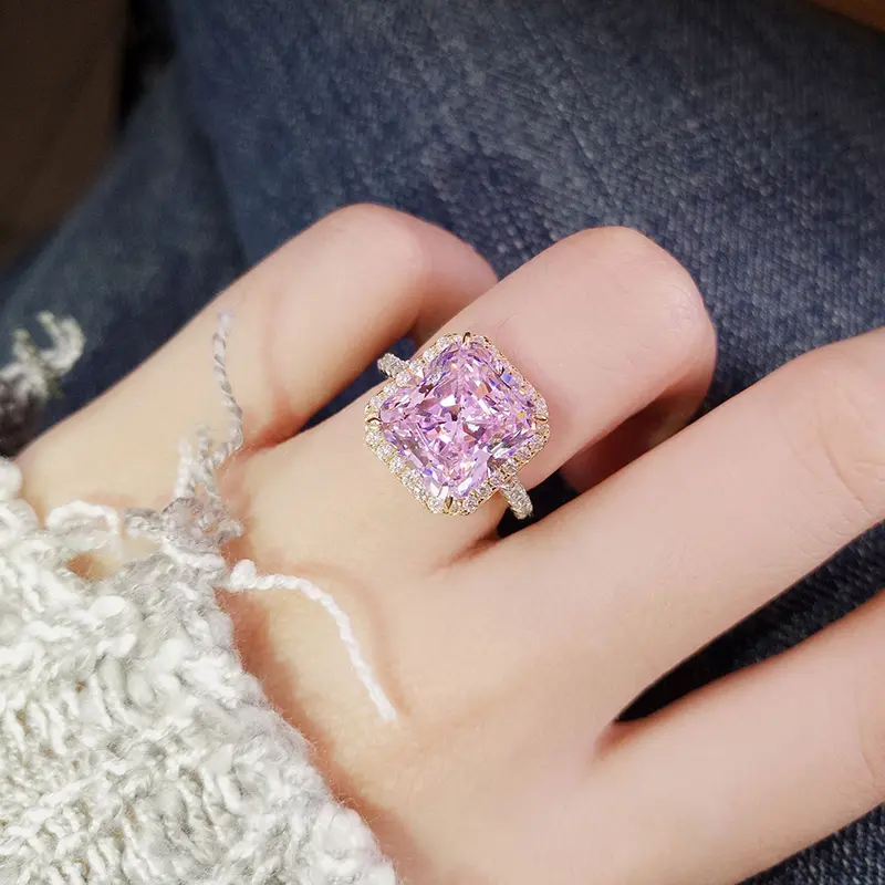 Huitan Temperament Sweet Pink CZ Women Rings Anniversary Party Luxury Trendy Female Accessories Fancy Girls Gift Fashion Jewelry