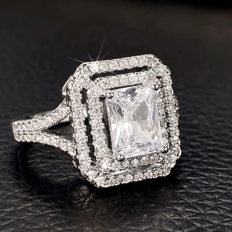 Huitan Geometric Square-shape Rings for Women Simple Fashion Design Luxury Wedding Bands Female Rings Proposal Engage Jewelry