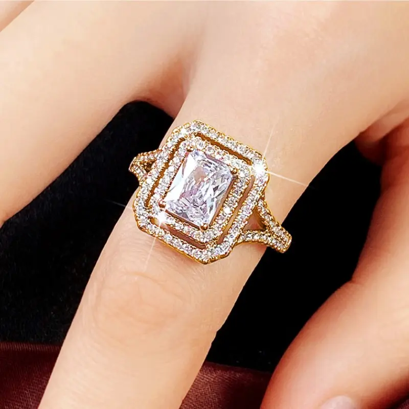 Huitan Geometric Square-shape Rings for Women Simple Fashion Design Luxury Wedding Bands Female Rings Proposal Engage Jewelry