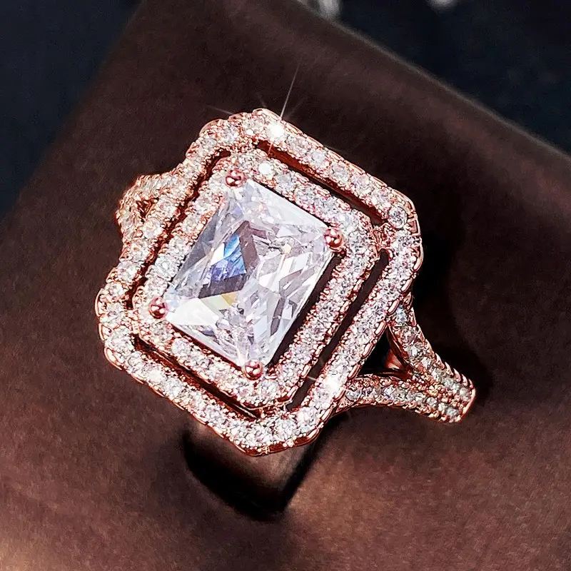 Huitan Geometric Square-shape Rings for Women Simple Fashion Design Luxury Wedding Bands Female Rings Proposal Engage Jewelry