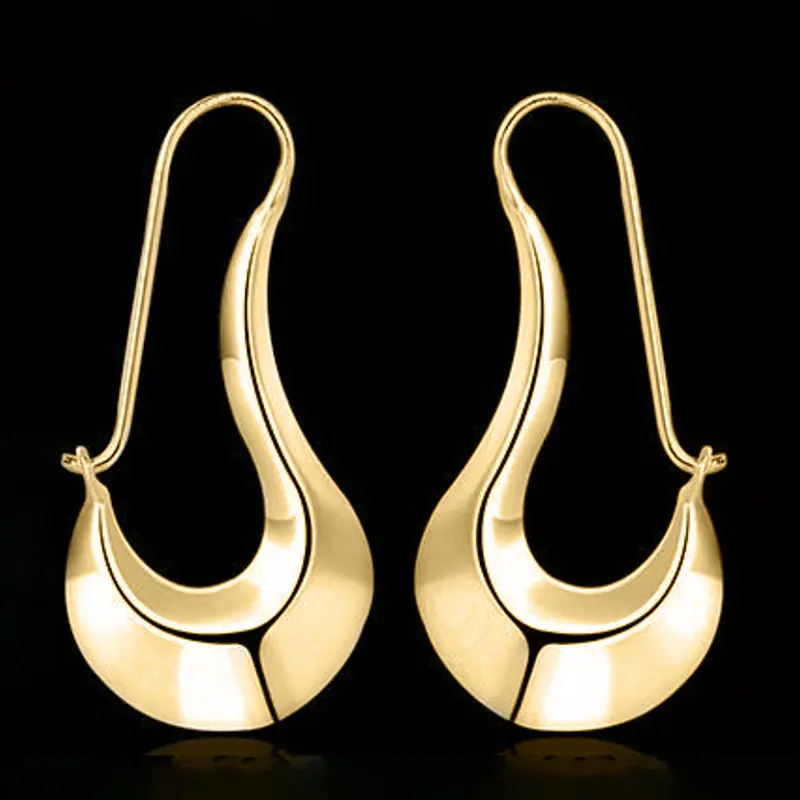 Huitan Trendy Geometric Metal Hoop Earrings for Women Long Hanging Earrings Modern Fashion Daily Wear Versatile Female Jewelry