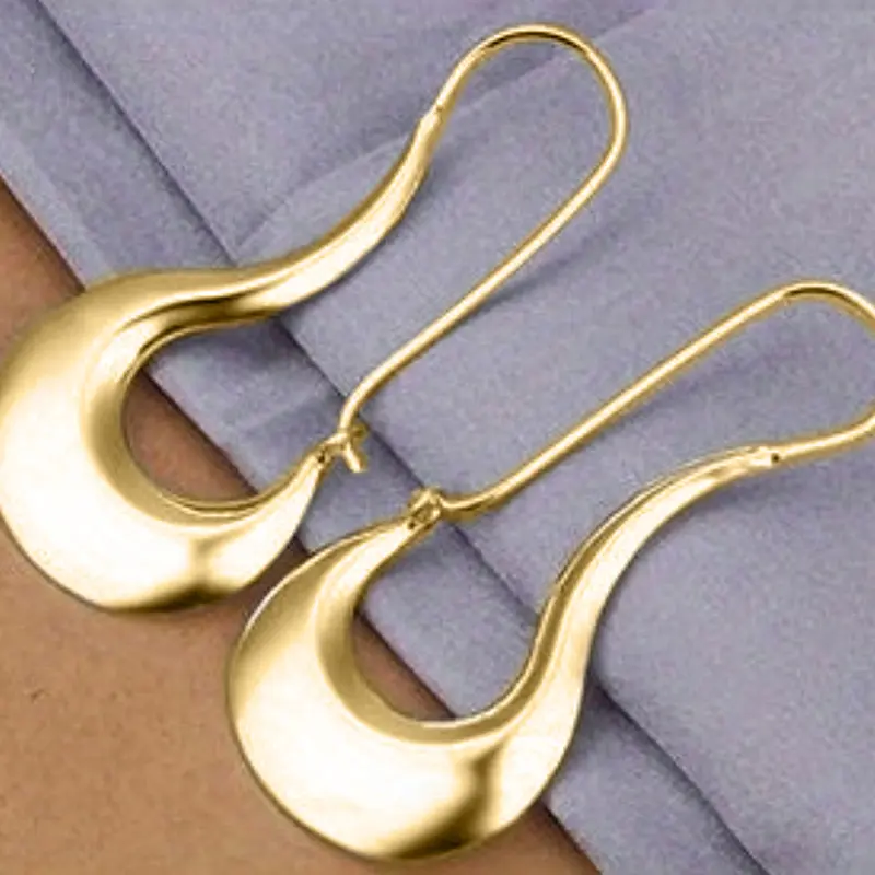 Huitan Trendy Geometric Metal Hoop Earrings for Women Long Hanging Earrings Modern Fashion Daily Wear Versatile Female Jewelry