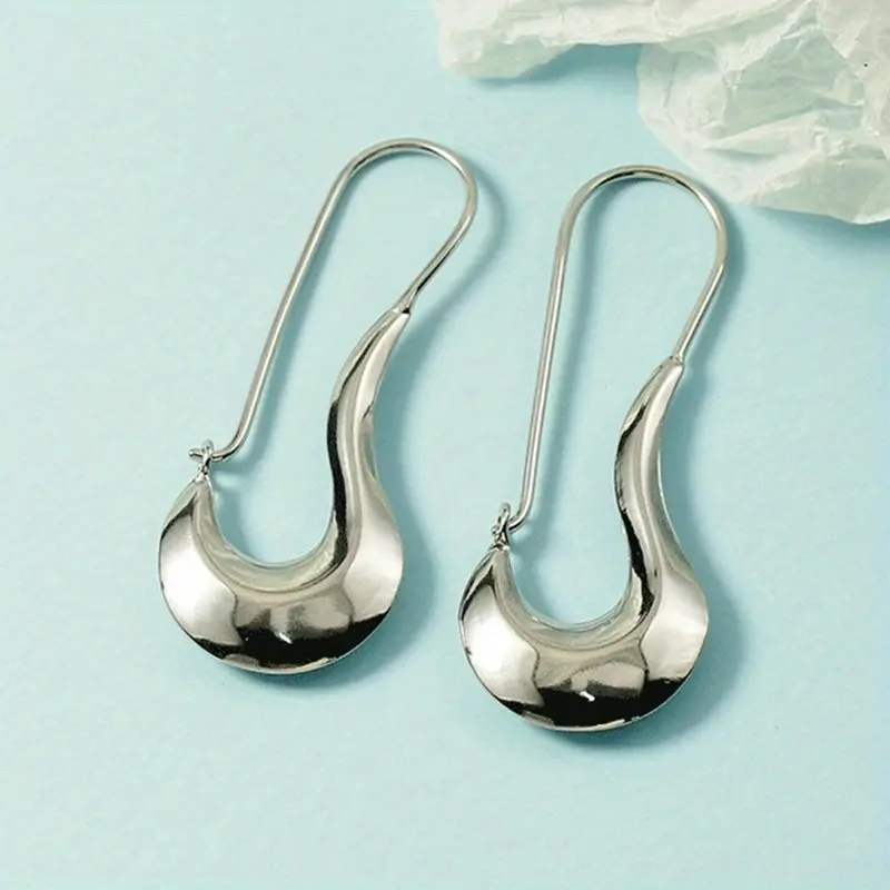 Huitan Trendy Geometric Metal Hoop Earrings for Women Long Hanging Earrings Modern Fashion Daily Wear Versatile Female Jewelry