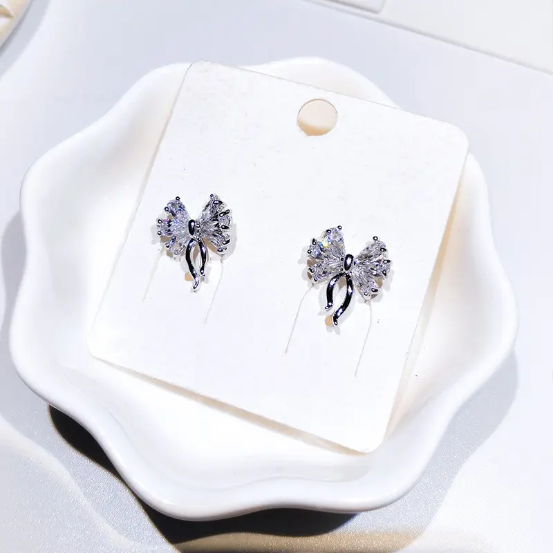 Huitan Aesthetic Women's Earrings Ear Piercing Daily Wear Fancy Bow Earrings with CZ Luxury Fashion Female Wedding Jewelry 2021