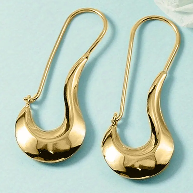 Huitan Trendy Geometric Metal Hoop Earrings for Women Long Hanging Earrings Modern Fashion Daily Wear Versatile Female Jewelry