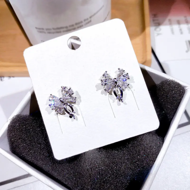 Huitan Aesthetic Women's Earrings Ear Piercing Daily Wear Fancy Bow Earrings with CZ Luxury Fashion Female Wedding Jewelry 2021