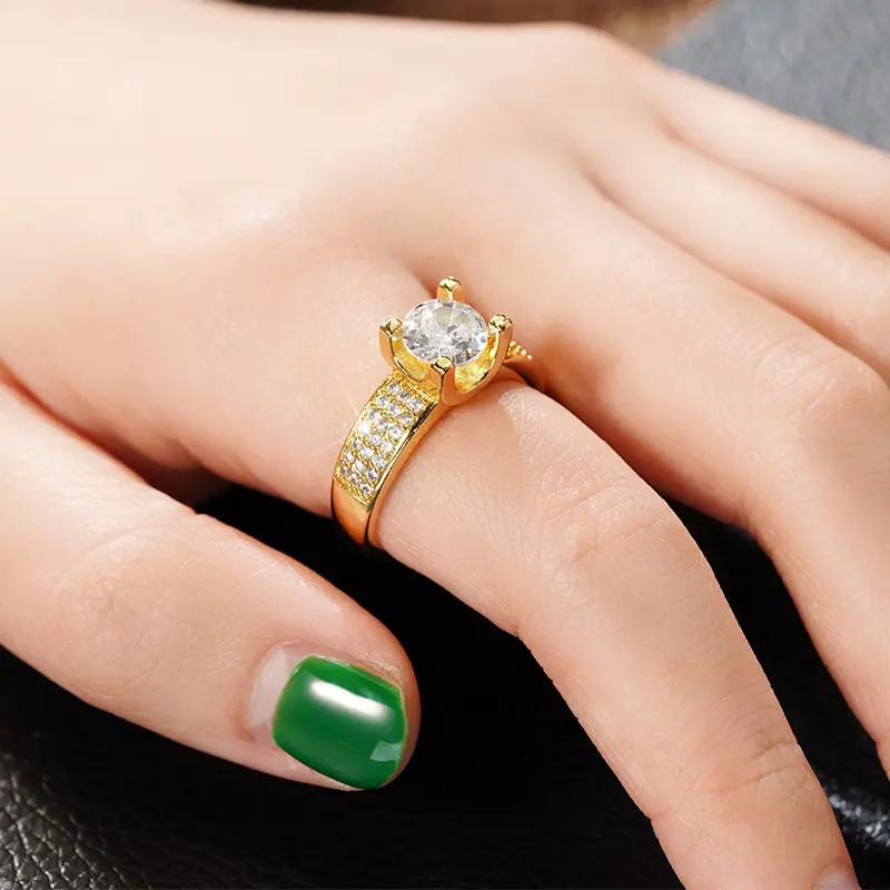 Huitan Trendy Gold Color Wedding Rings for Women Full Bling Iced Out Cubic Zirconia Modern Fashion Design Statement Lady Jewelry