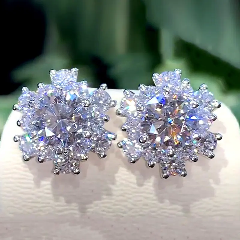 Huitan Cute Flower Stud Earrings with Crystal Cubic Zirconia Delicate Daily Wearable Accessories for Women Party Fashion Jewelry