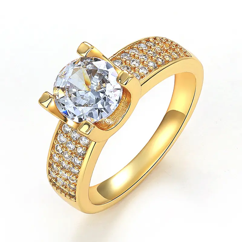 Huitan Trendy Gold Color Wedding Rings for Women Full Bling Iced Out Cubic Zirconia Modern Fashion Design Statement Lady Jewelry
