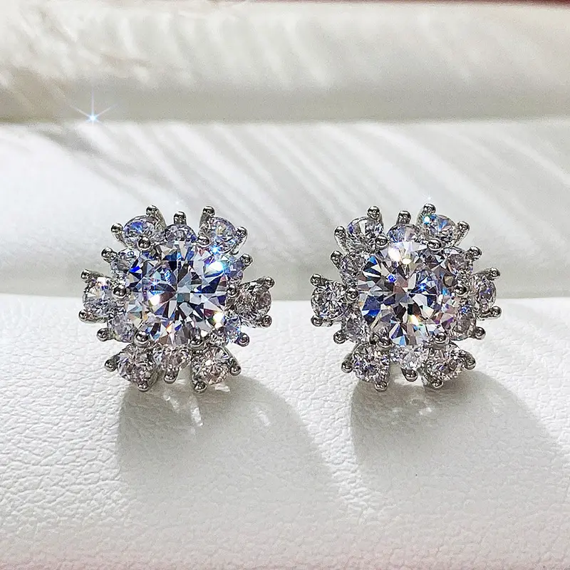 Huitan Cute Flower Stud Earrings with Crystal Cubic Zirconia Delicate Daily Wearable Accessories for Women Party Fashion Jewelry
