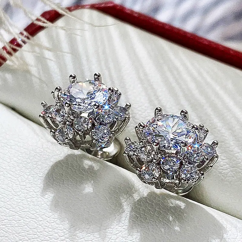 Huitan Cute Flower Stud Earrings with Crystal Cubic Zirconia Delicate Daily Wearable Accessories for Women Party Fashion Jewelry