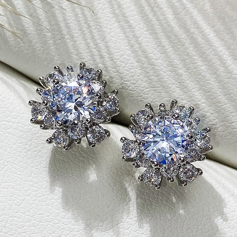 Huitan Cute Flower Stud Earrings with Crystal Cubic Zirconia Delicate Daily Wearable Accessories for Women Party Fashion Jewelry