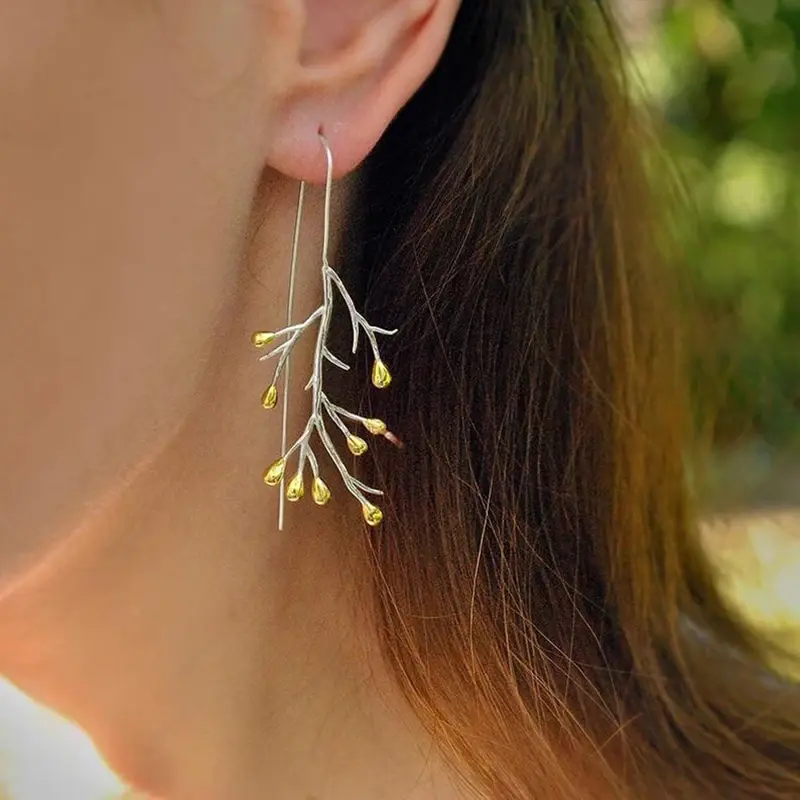 Huitan Unique Aesthetic Branch Design Hook Earrings for Women Romantic Wedding Party Engagement Daily Accessories Jewelry Gift