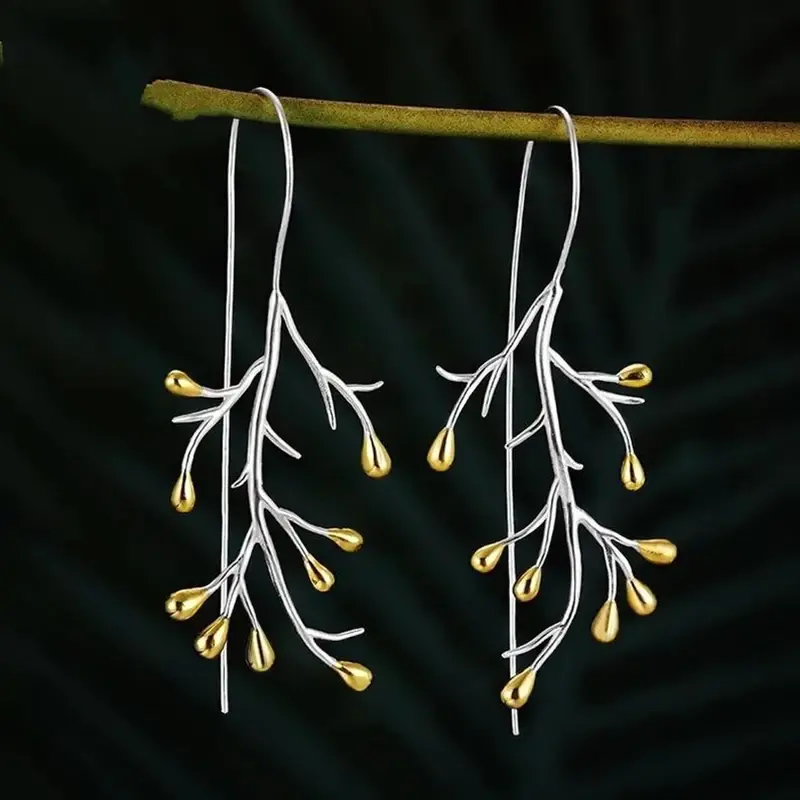 Huitan Unique Aesthetic Branch Design Hook Earrings for Women Romantic Wedding Party Engagement Daily Accessories Jewelry Gift