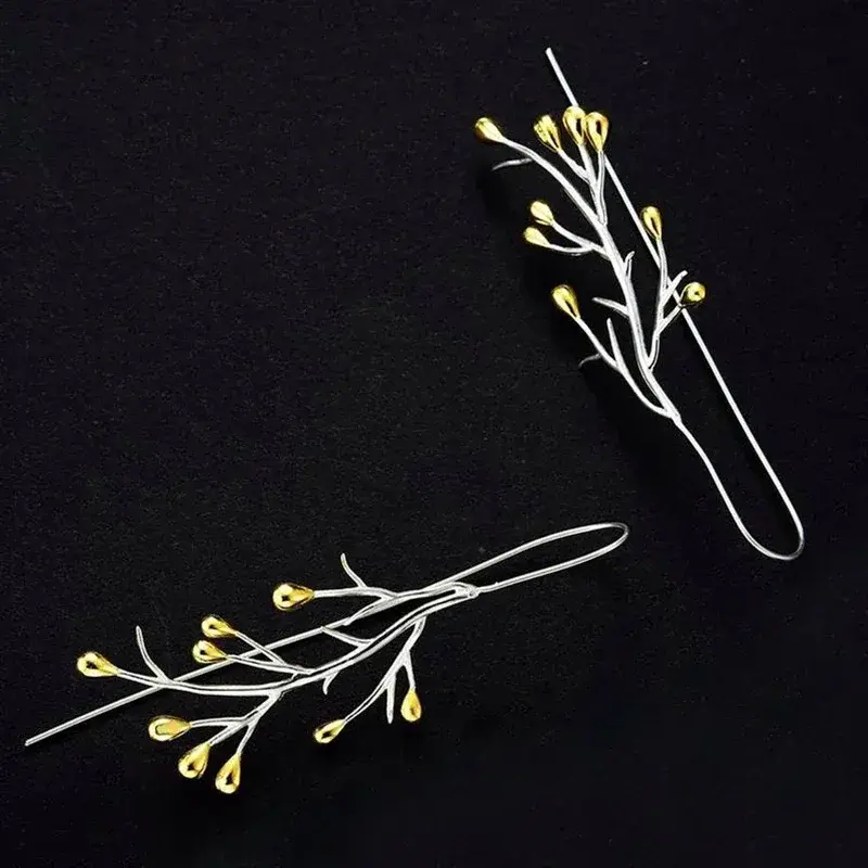 Huitan Unique Aesthetic Branch Design Hook Earrings for Women Romantic Wedding Party Engagement Daily Accessories Jewelry Gift