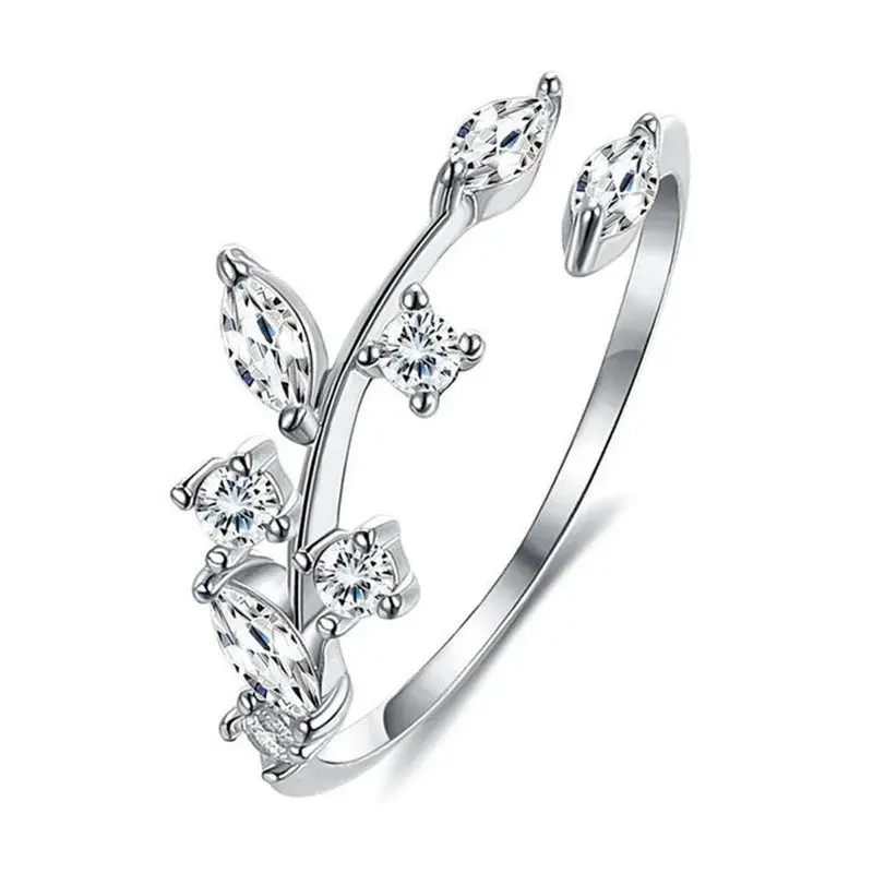 Huitan Simple Style Leaves Design Opening Rings with Marquise Round CZ for Women Stylish Wedding Party Accessories Fancy Gift