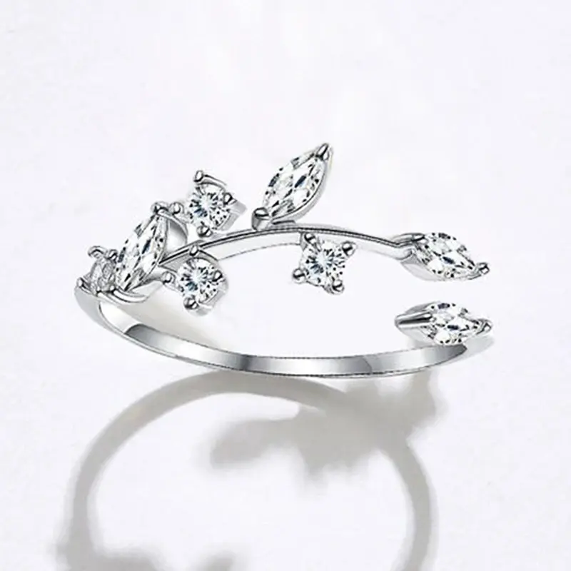 Huitan Simple Style Leaves Design Opening Rings with Marquise Round CZ for Women Stylish Wedding Party Accessories Fancy Gift
