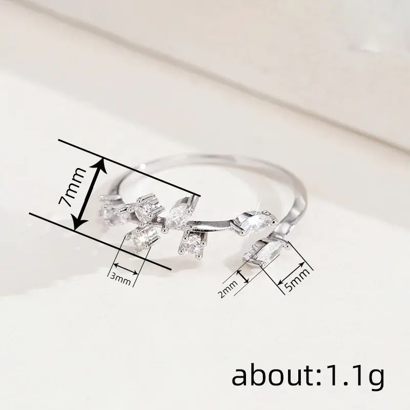 Huitan Simple Style Leaves Design Opening Rings with Marquise Round CZ for Women Stylish Wedding Party Accessories Fancy Gift