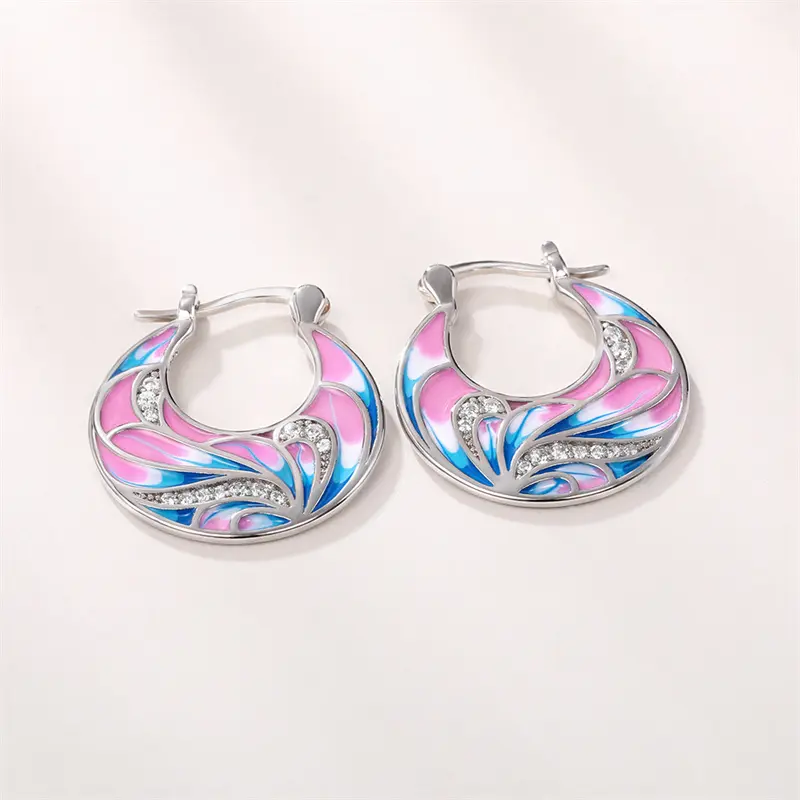 Huitan Special-interested Enamel Hoop Earrings for Women Personality Wedding Engagement Party Ear Accessories Fashion Jewelry