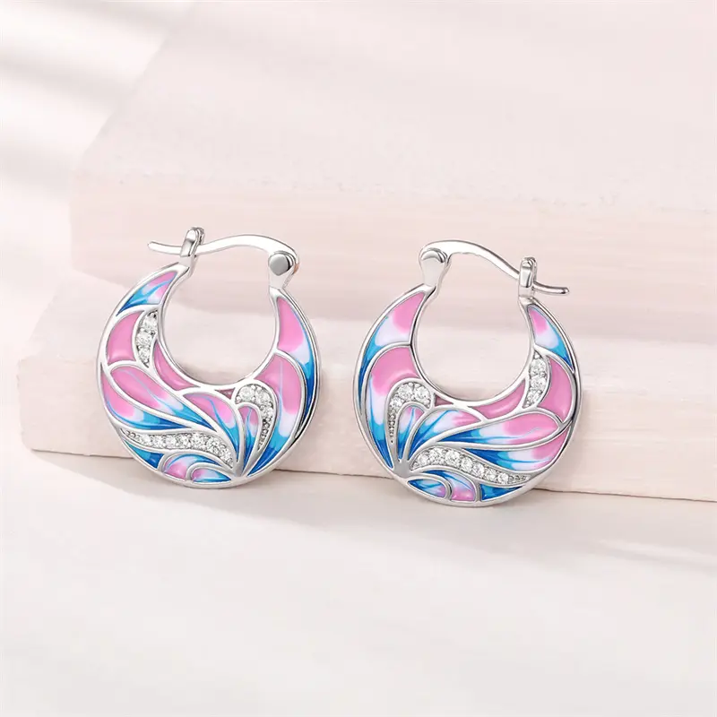 Huitan Special-interested Enamel Hoop Earrings for Women Personality Wedding Engagement Party Ear Accessories Fashion Jewelry