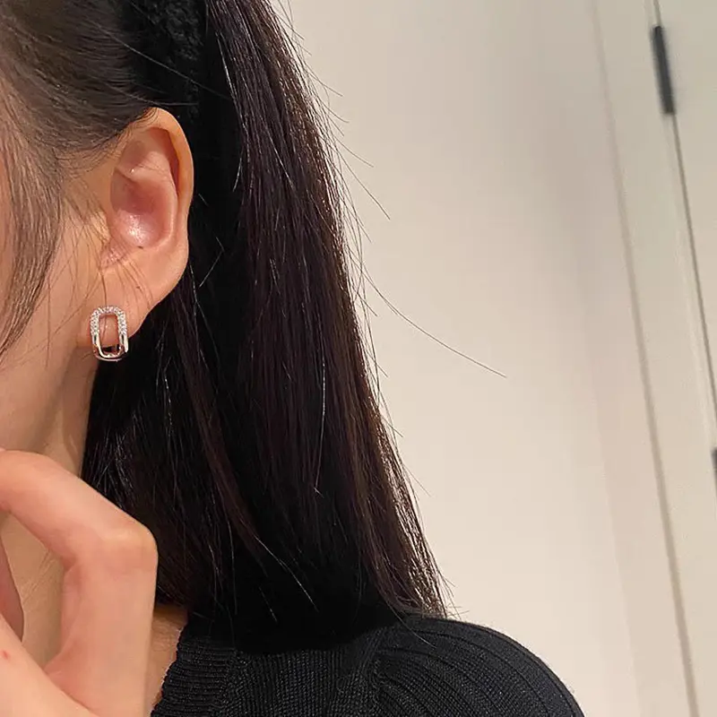 Huitan Curved Oval Shaped Hoop Earrings for Women Fashion Contracted Design Modern Girls Earrings Daily Wear Statement Jewelry