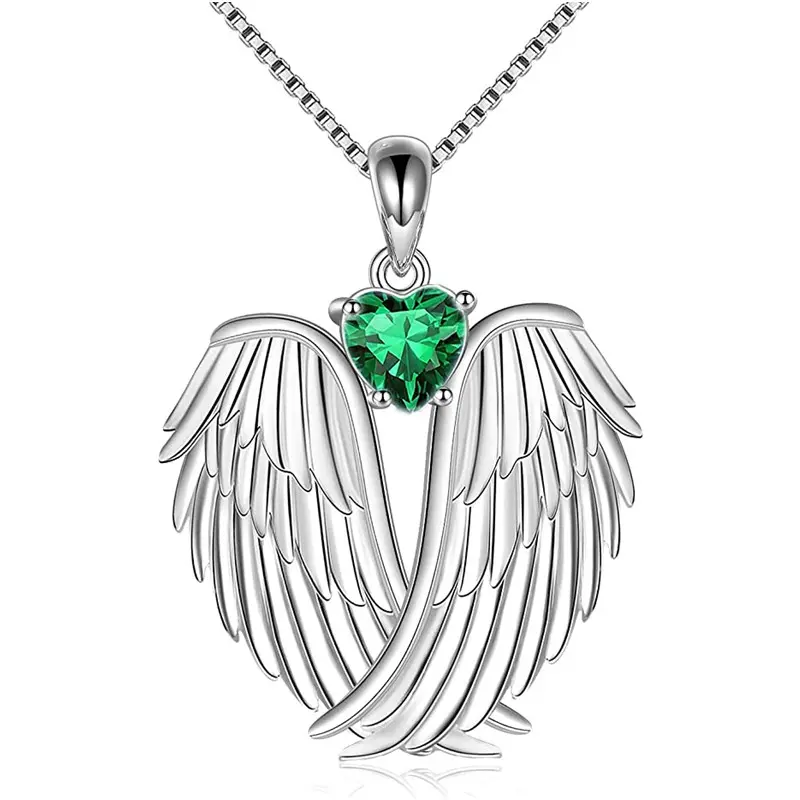 Huitan Angel Wing Design Women Necklace with Heart Cubic Zirconia Romantic Bridal Wedding Necklace for Party Fashion Jewelry