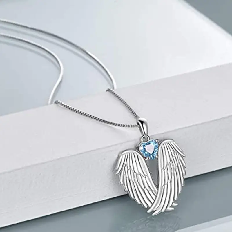 Huitan Angel Wing Design Women Necklace with Heart Cubic Zirconia Romantic Bridal Wedding Necklace for Party Fashion Jewelry