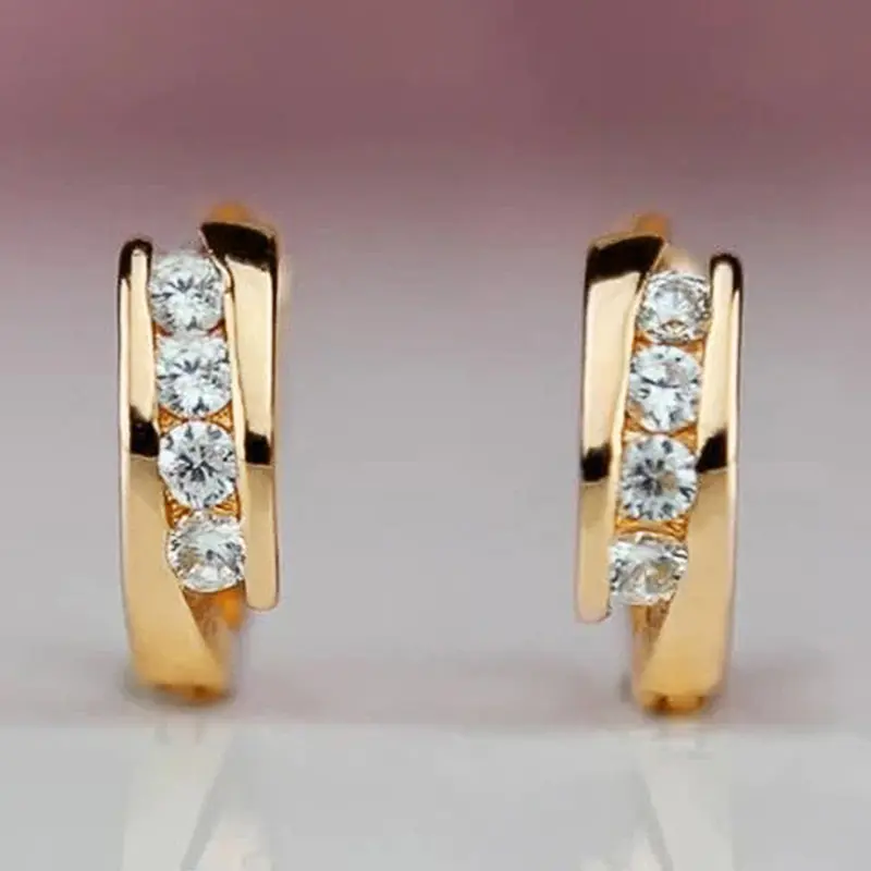 Huitan Temperament Women's Circle Earrings Gold Color Low-key Daily Wearable Versatile Hoop Earrings for Female Classic Jewelry