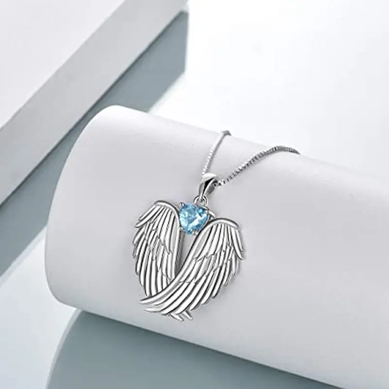 Huitan Angel Wing Design Women Necklace with Heart Cubic Zirconia Romantic Bridal Wedding Necklace for Party Fashion Jewelry