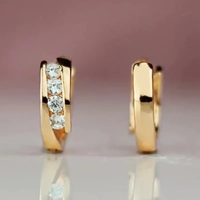 Huitan Temperament Women's Circle Earrings Gold Color Low-key Daily Wearable Versatile Hoop Earrings for Female Classic Jewelry