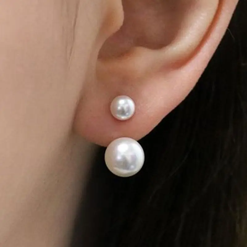 Huitan Minimalist Imitation Pearl Earrings Women Silver Color Fashion Versatile Female Earrings Daily Wear Elegant Girls Jewelry