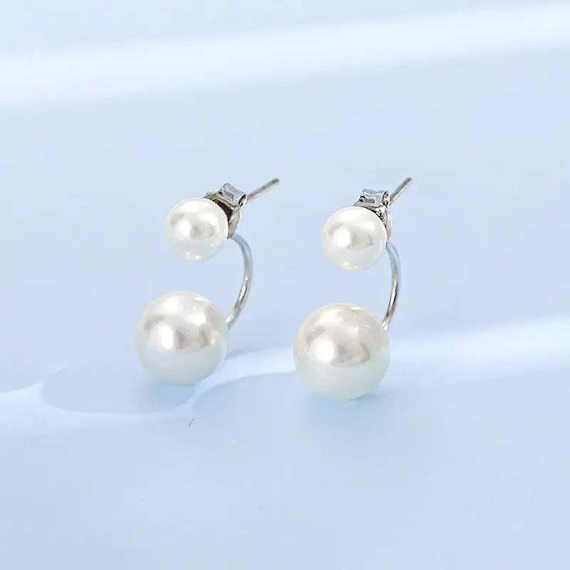 Huitan Minimalist Imitation Pearl Earrings Women Silver Color Fashion Versatile Female Earrings Daily Wear Elegant Girls Jewelry