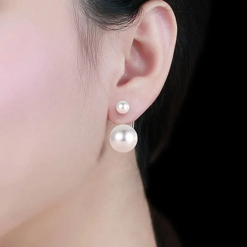 Huitan Minimalist Imitation Pearl Earrings Women Silver Color Fashion Versatile Female Earrings Daily Wear Elegant Girls Jewelry