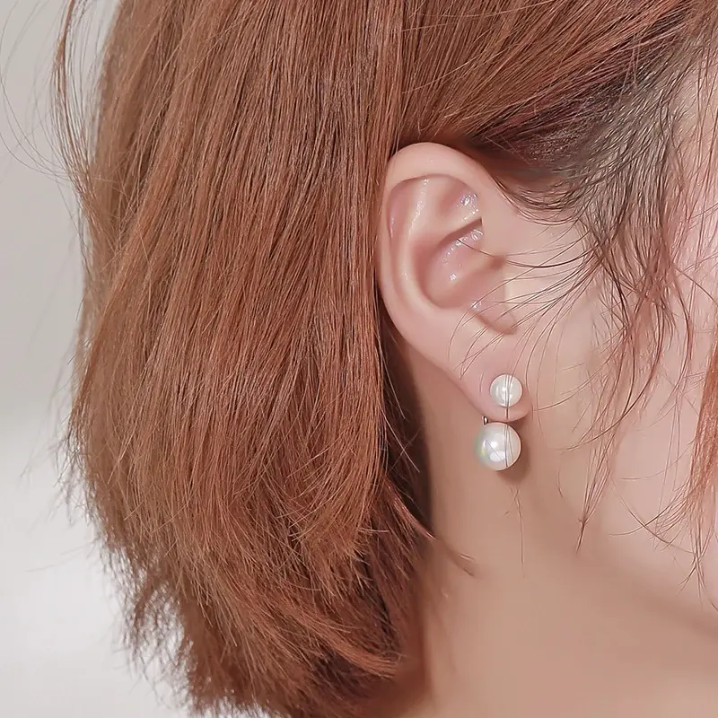 Huitan Minimalist Imitation Pearl Earrings Women Silver Color Fashion Versatile Female Earrings Daily Wear Elegant Girls Jewelry