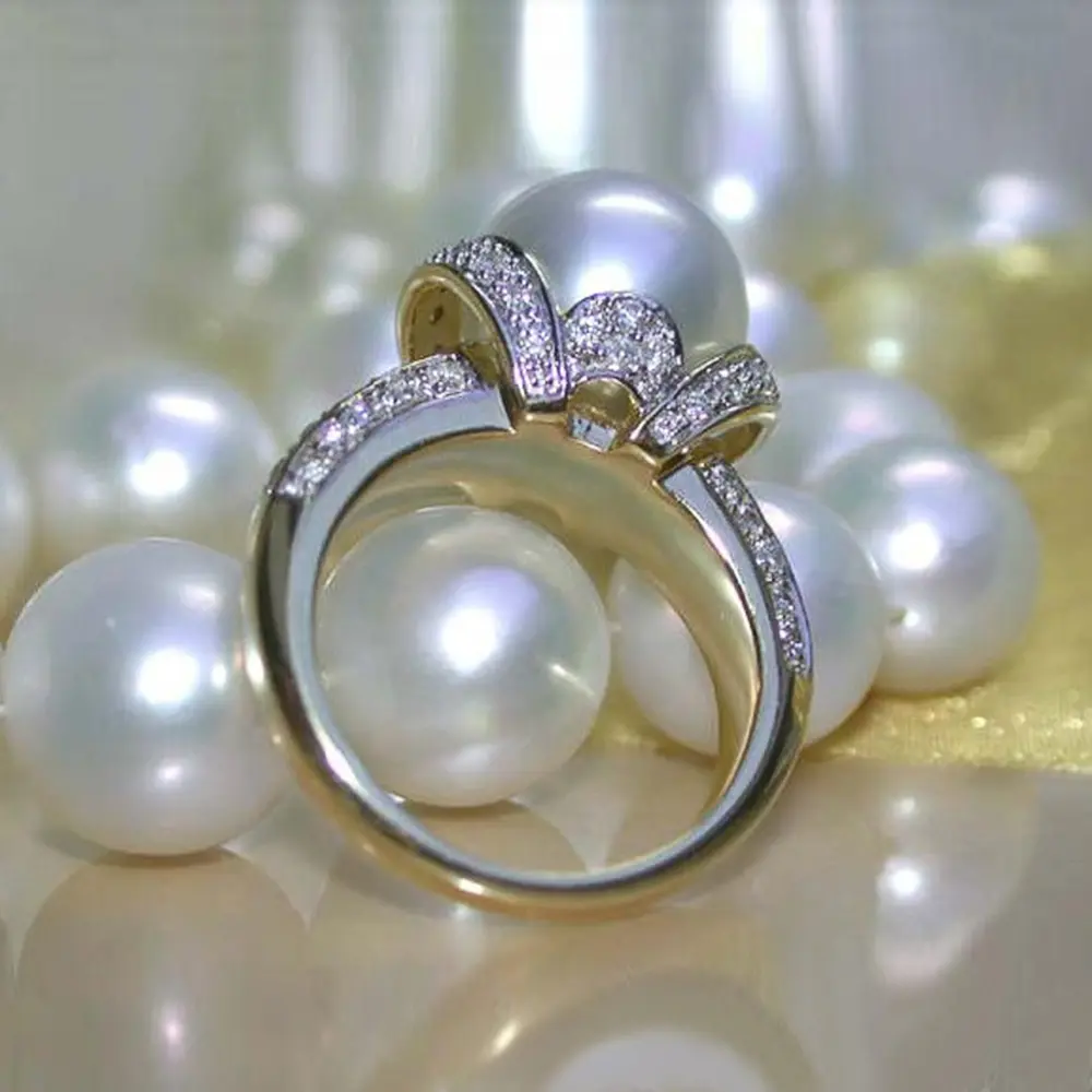 Huitan New Design Big Imitation Pearl Ring for Women Elegant Anniversary Party Ring High Quality Statement Jewelry Drop Shipping