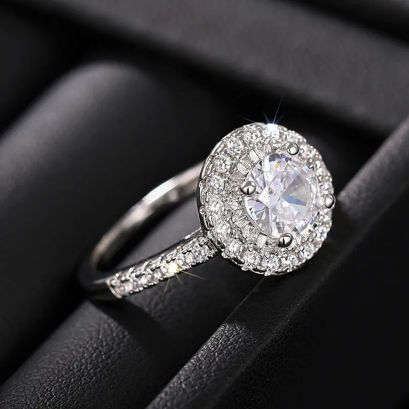 Huitan Luxury Round Zirconia Finger Ring Female Proposal Finger Jewelry Gorgeous Bridal Wedding Band Graceful Accessories Gift