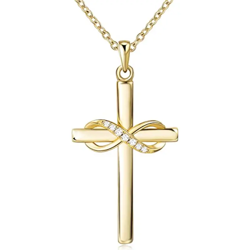Huitan Gold Color Cross Necklace for Women Fancy Infinite Sign Design Modern Trendy Female Neck Accessories Versatile Jewelry