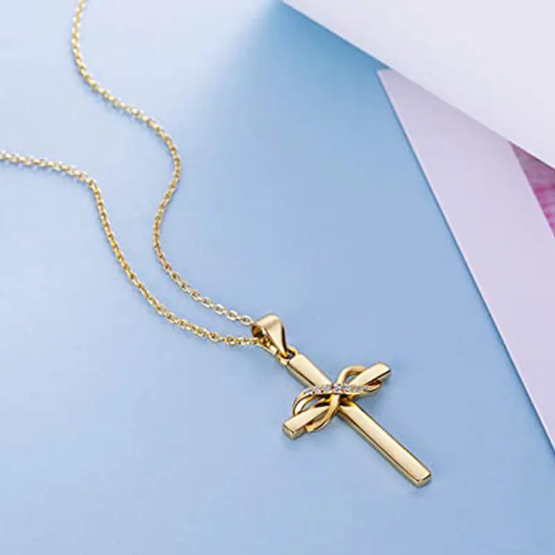 Huitan Gold Color Cross Necklace for Women Fancy Infinite Sign Design Modern Trendy Female Neck Accessories Versatile Jewelry
