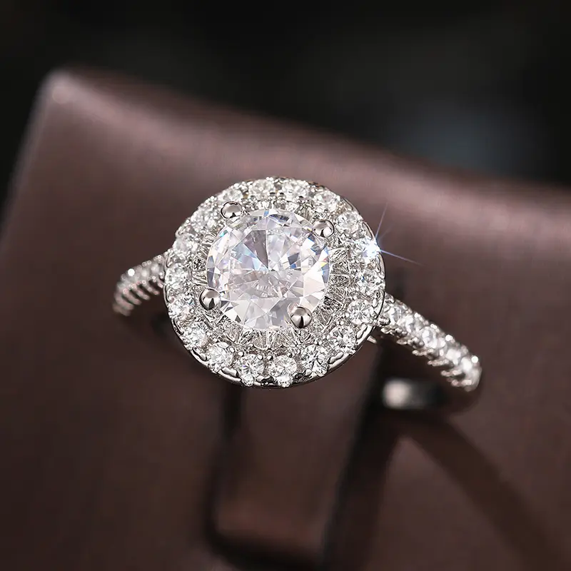 Huitan Luxury Round Zirconia Finger Ring Female Proposal Finger Jewelry Gorgeous Bridal Wedding Band Graceful Accessories Gift