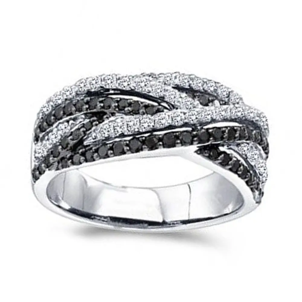 Huitan Personality Black/White Cubic Zirconia Woman Rings for Wedding Unique Design Cool Girls Finger-ring Party Jewelry Gift