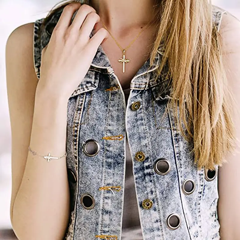 Huitan Gold Color Cross Necklace for Women Fancy Infinite Sign Design Modern Trendy Female Neck Accessories Versatile Jewelry