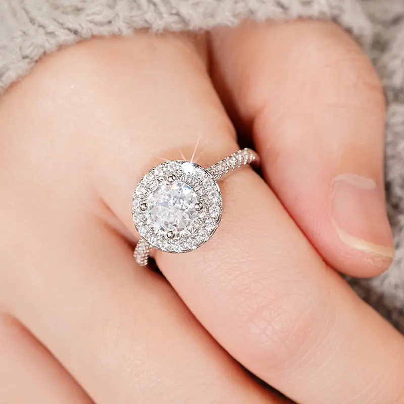 Huitan Luxury Round Zirconia Finger Ring Female Proposal Finger Jewelry Gorgeous Bridal Wedding Band Graceful Accessories Gift